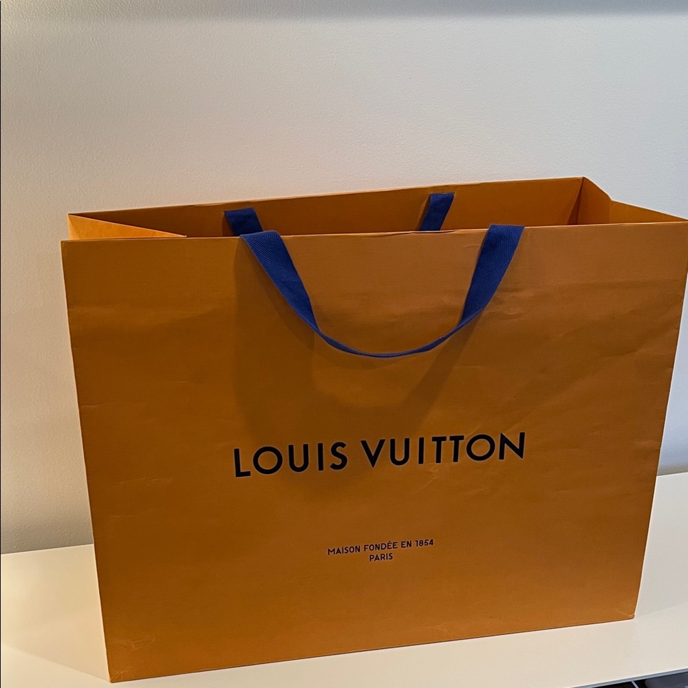 Louis Vuitton Orange Paper Shopping Bag with Blue Handles